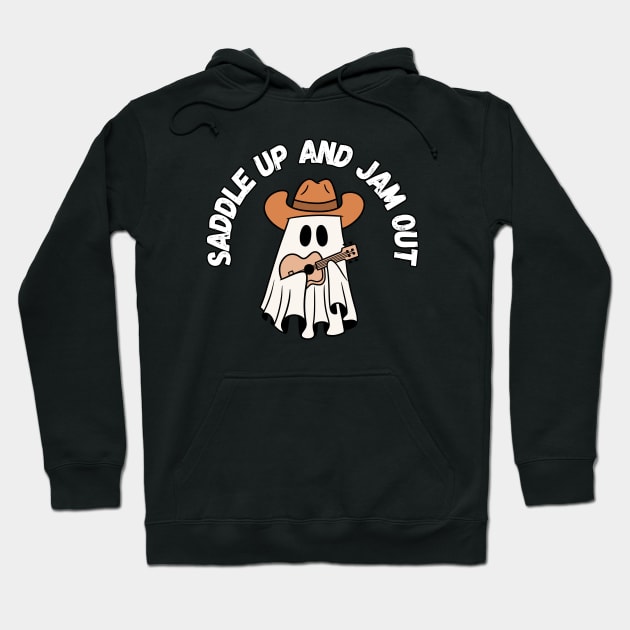 Saddle up and jam out, cute cowboy ghost playing the guitar. Halloween Hoodie by Project Charlie